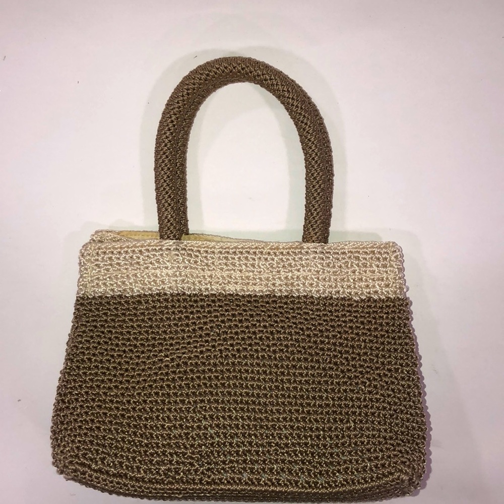 Vintage The Sak : Elliot Lucca : nylon crochet body skirt in taupe and beige